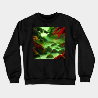 Digital Painting Scene Of a Lake Between Many Colorful Plants, Amazing Nature Crewneck Sweatshirt